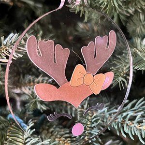 Pretty Pink Nose Reindeer with Bow - Ornament